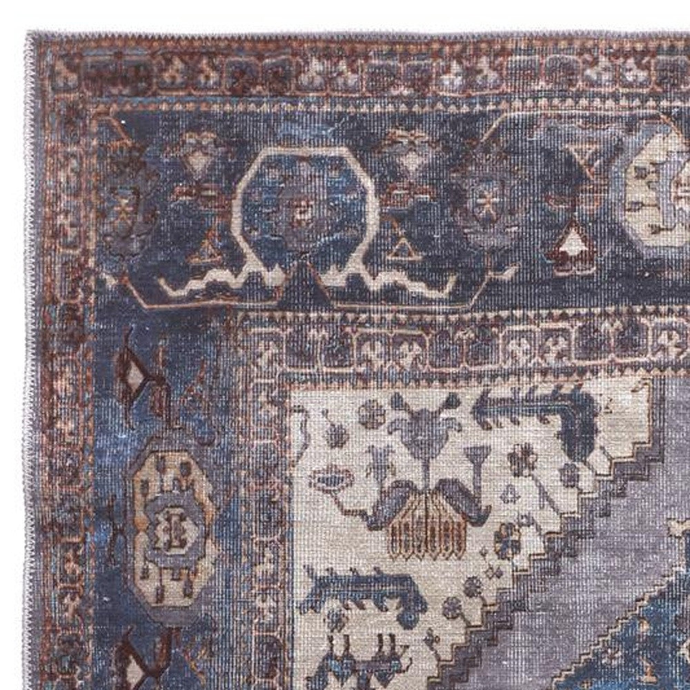 Blue Brown And Ivory Floral Area Rug - 2' x 3'