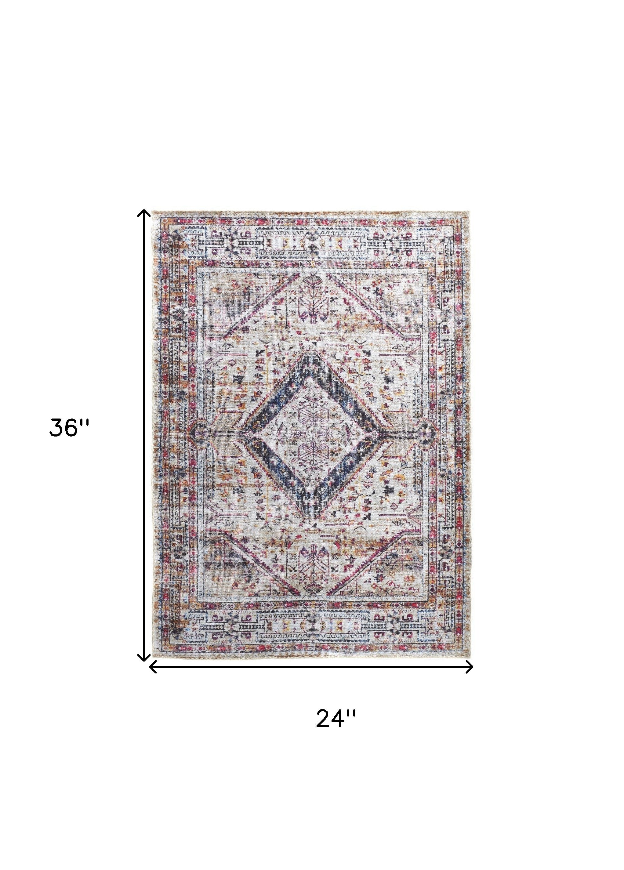 Ivory Red And Pink Abstract Area Rug - 2' x 3'