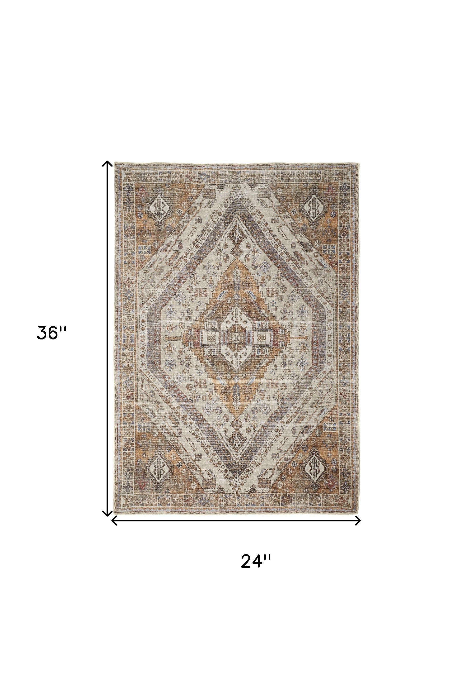 Ivory Orange And Brown Abstract Area Rug - 2' x 3'