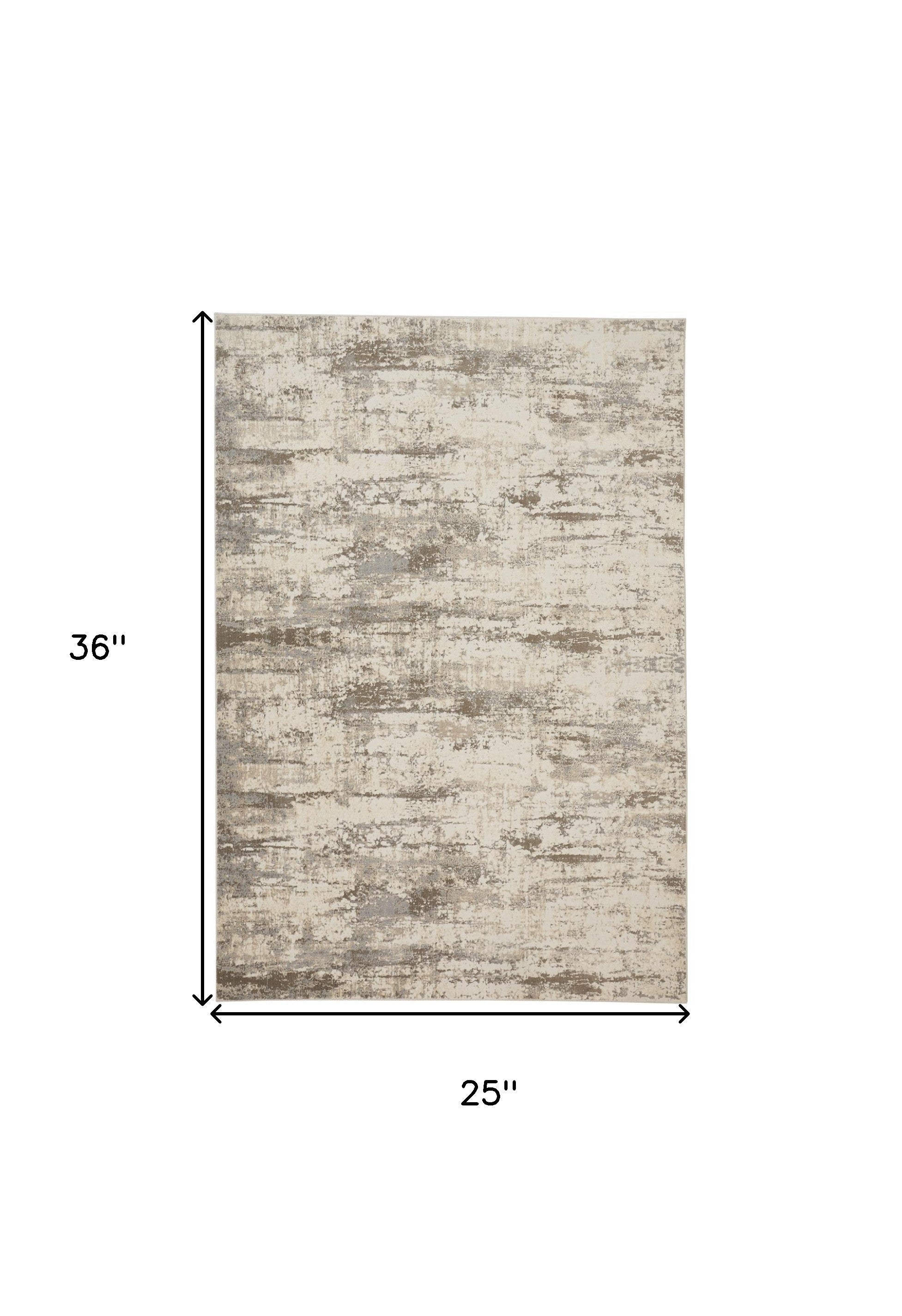 2' X 3' Ivory And Brown Abstract Area Rug