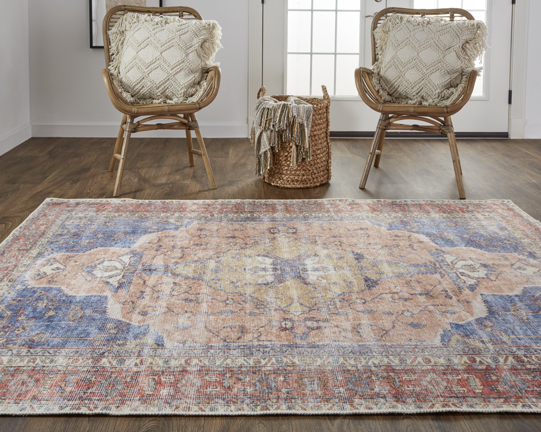 2' X 3' Red Tan And Blue Abstract Area Rug