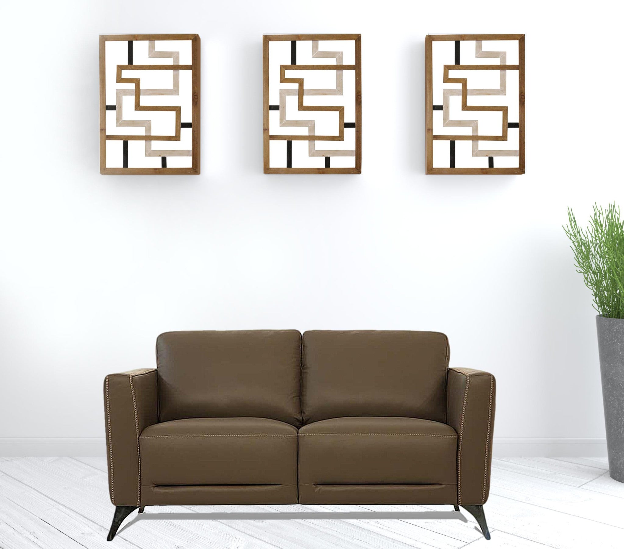 Brown Leather And Black Standard Love Seat 59"