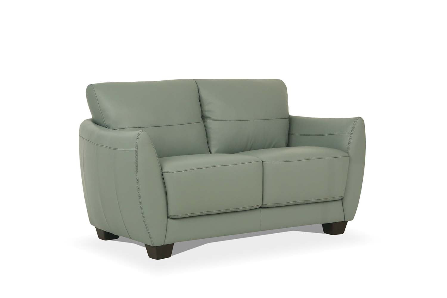 Pale Green Leather And Black Standard Love Seat 57"