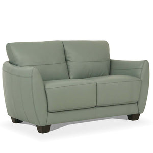 Pale Green Leather And Black Standard Love Seat 57"