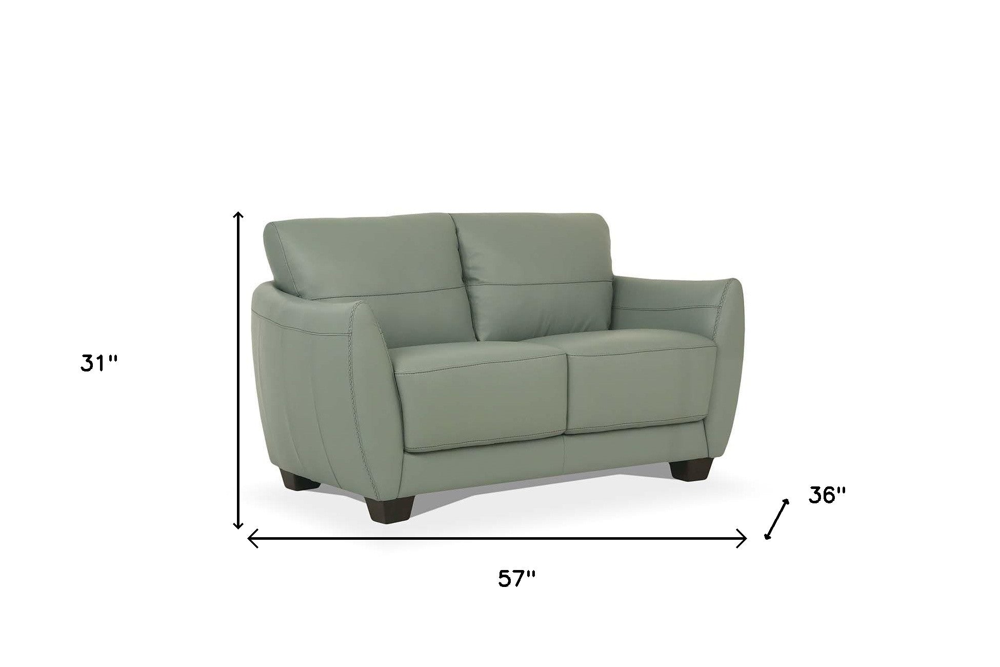 Pale Green Leather And Black Standard Love Seat 57"