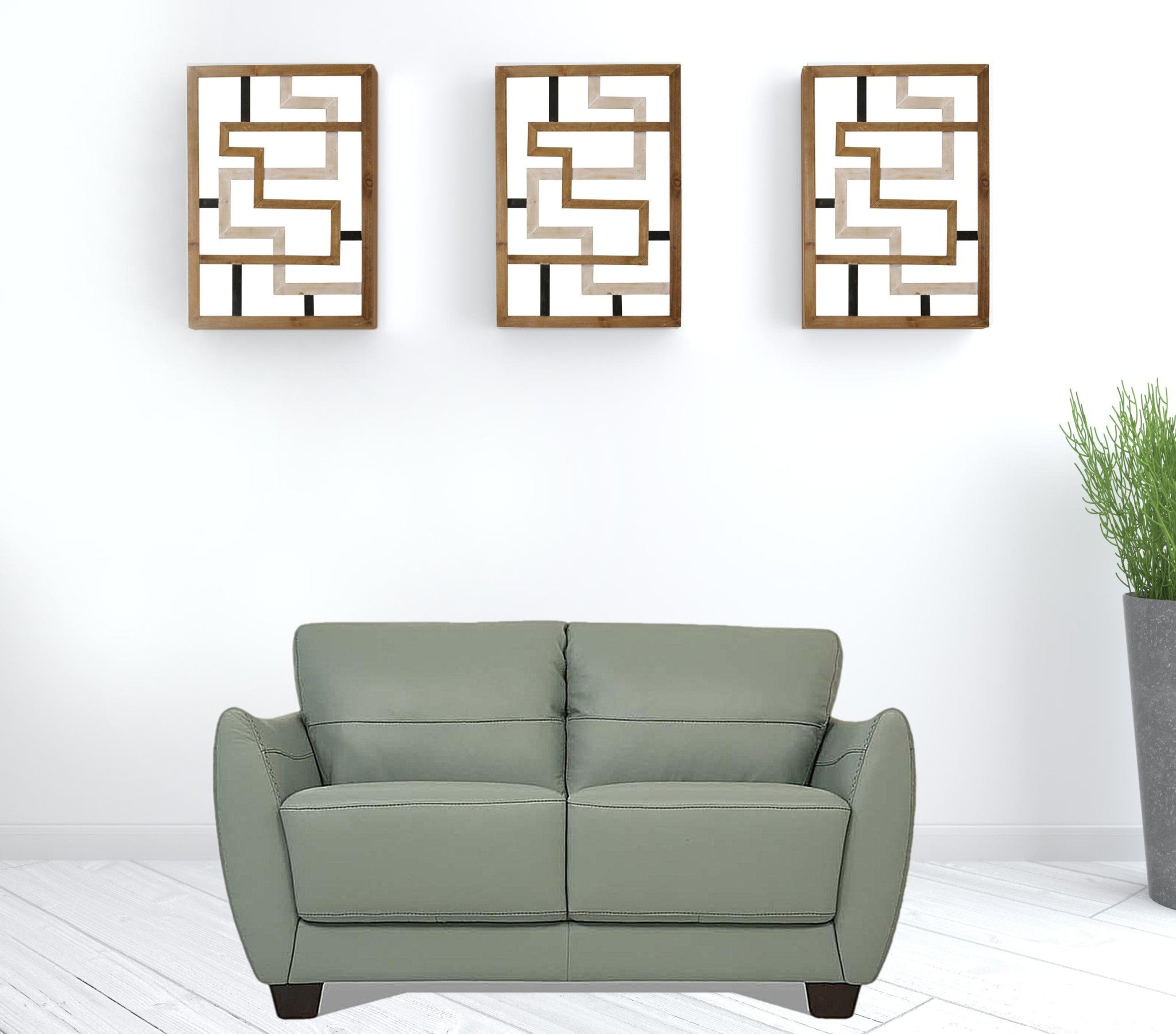 Pale Green Leather And Black Standard Love Seat 57"