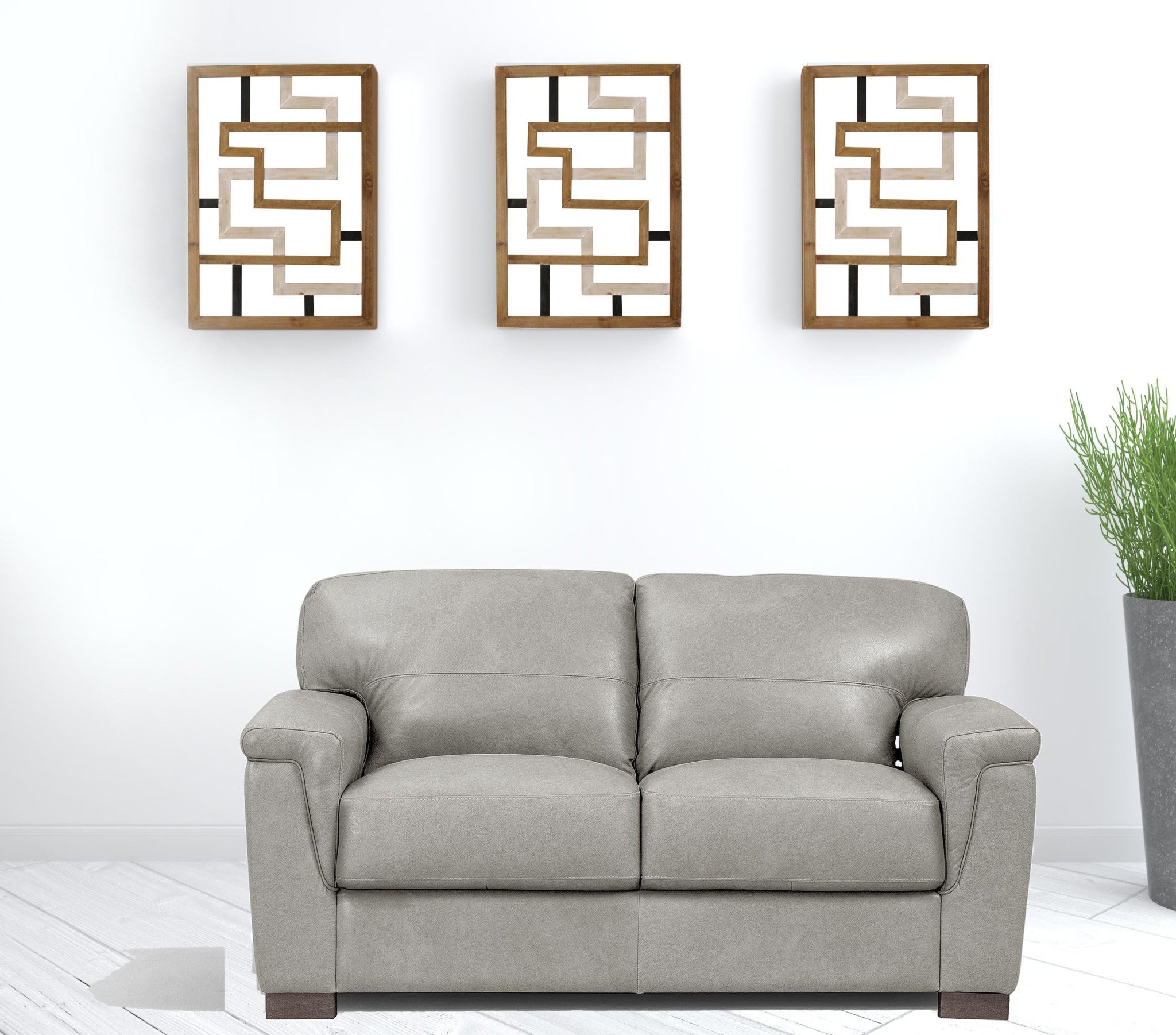 Gray Leather And Black Standard Love Seat 67"