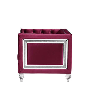 Burgundy Tufted Velvet Bling and Acrylic Love Seat 67"