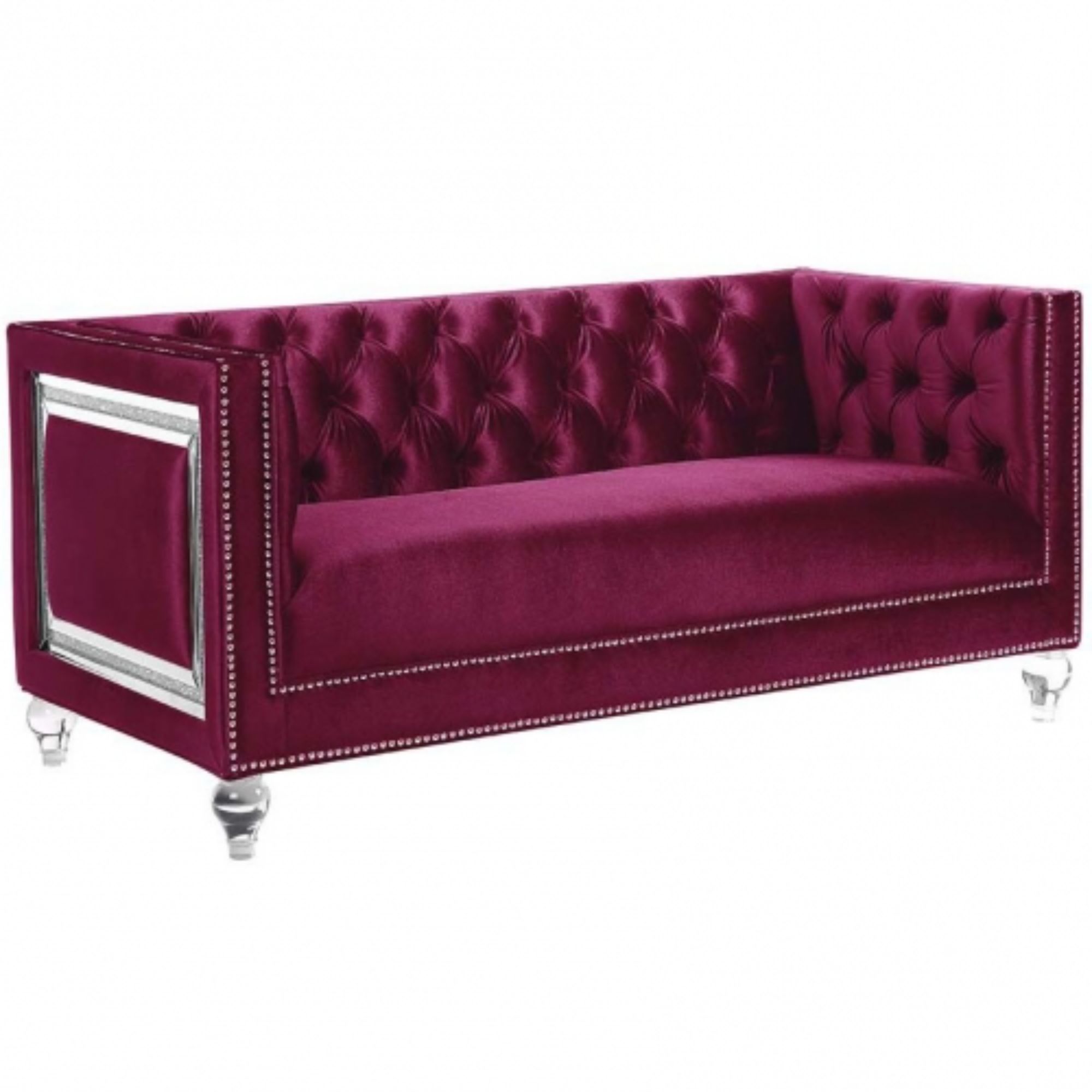 Burgundy Tufted Velvet Bling and Acrylic Love Seat 67"