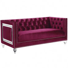 Burgundy Tufted Velvet Bling and Acrylic Love Seat 67