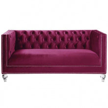 Burgundy Tufted Velvet Bling and Acrylic Love Seat 67