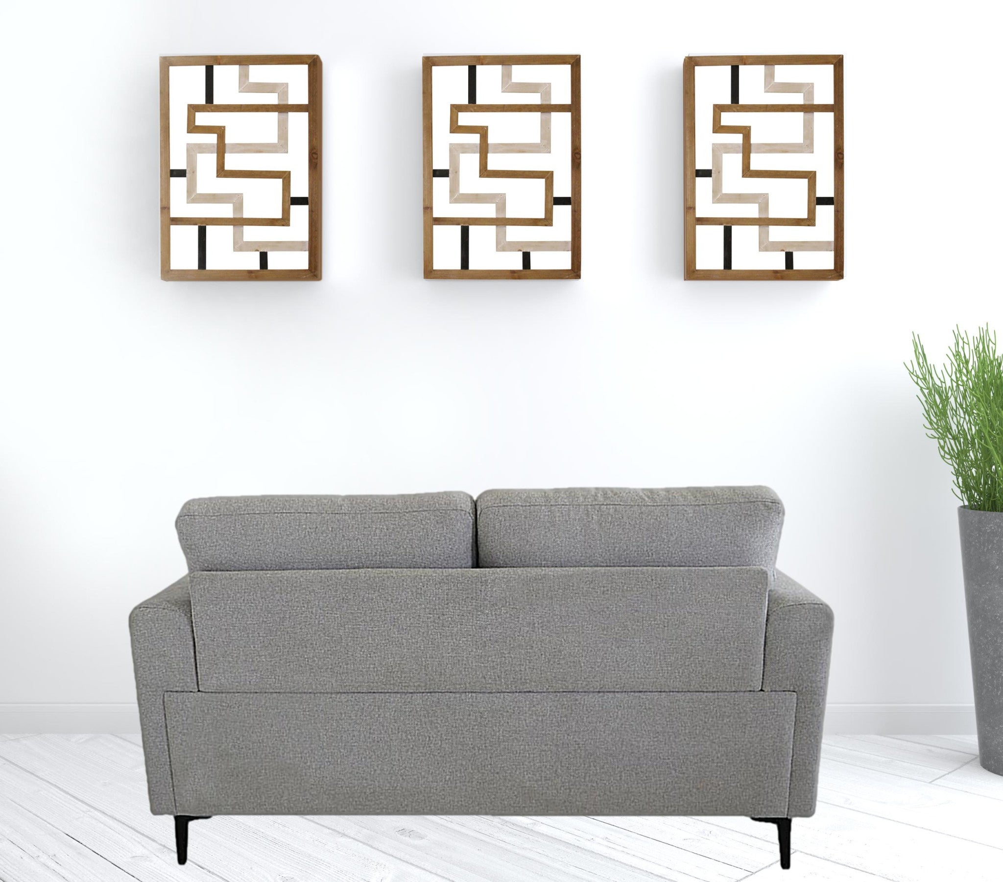 Light Gray 100% Linen And Black Standard Love Seat 61"