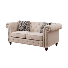 Beige 100% Linen And Black Standard Love Seat 67