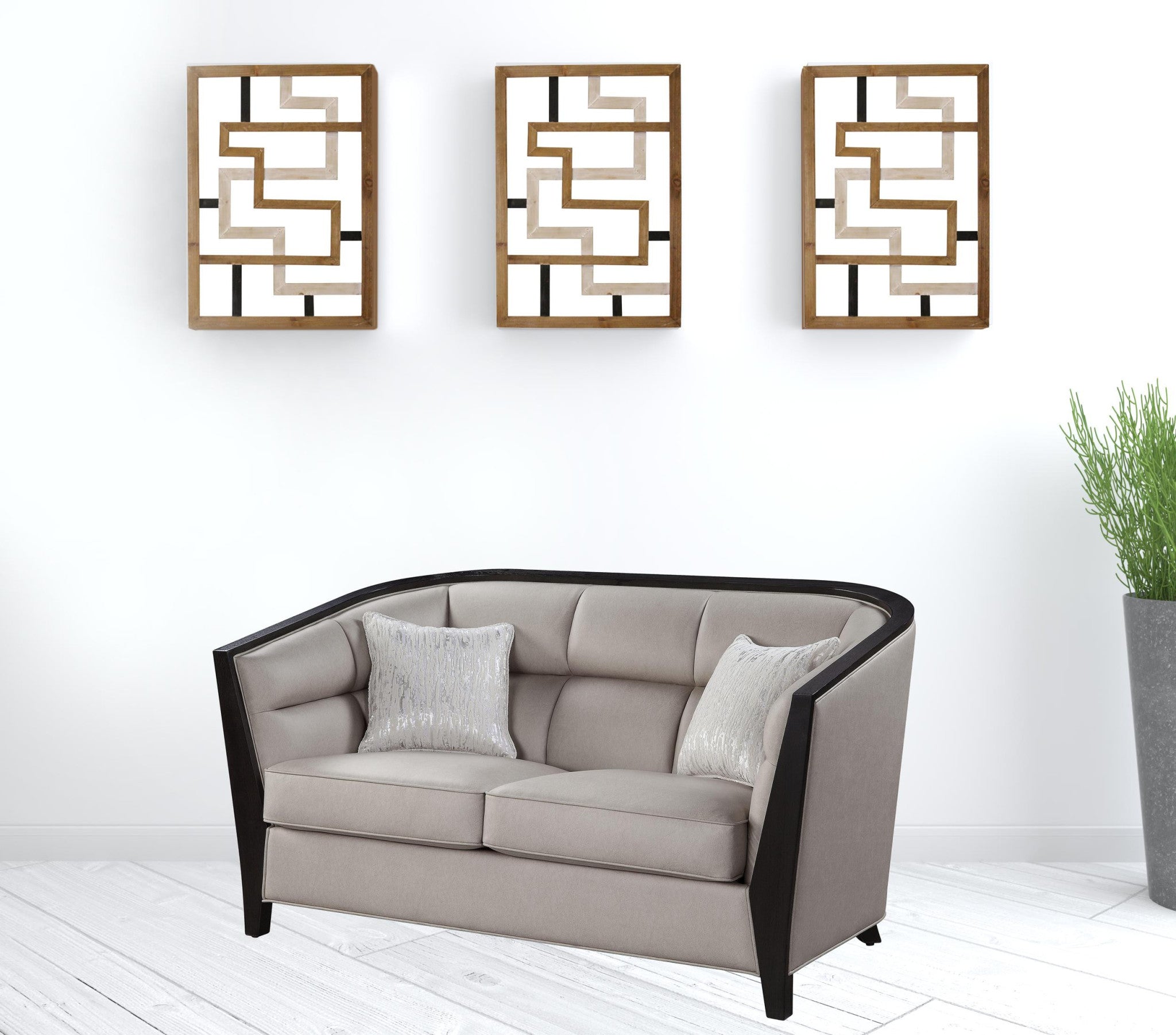 Beige Black Standard Love Seat 64"