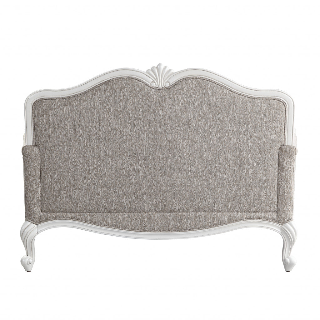 Beige 100% Linen And White Standard Love Seat 64"