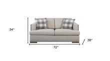 Beige 100% Linen And Walnut Standard Love Seat with Pillows 72