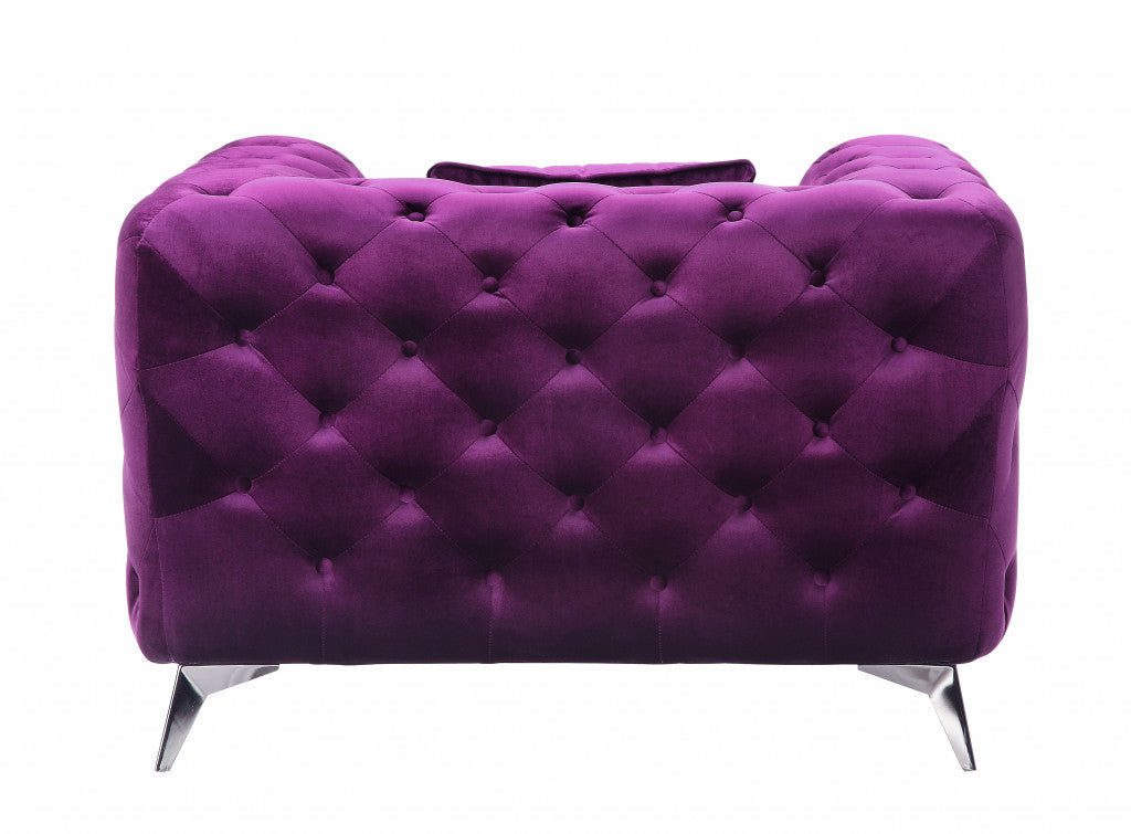 Sillón capitoné negro y tela morada de 41"