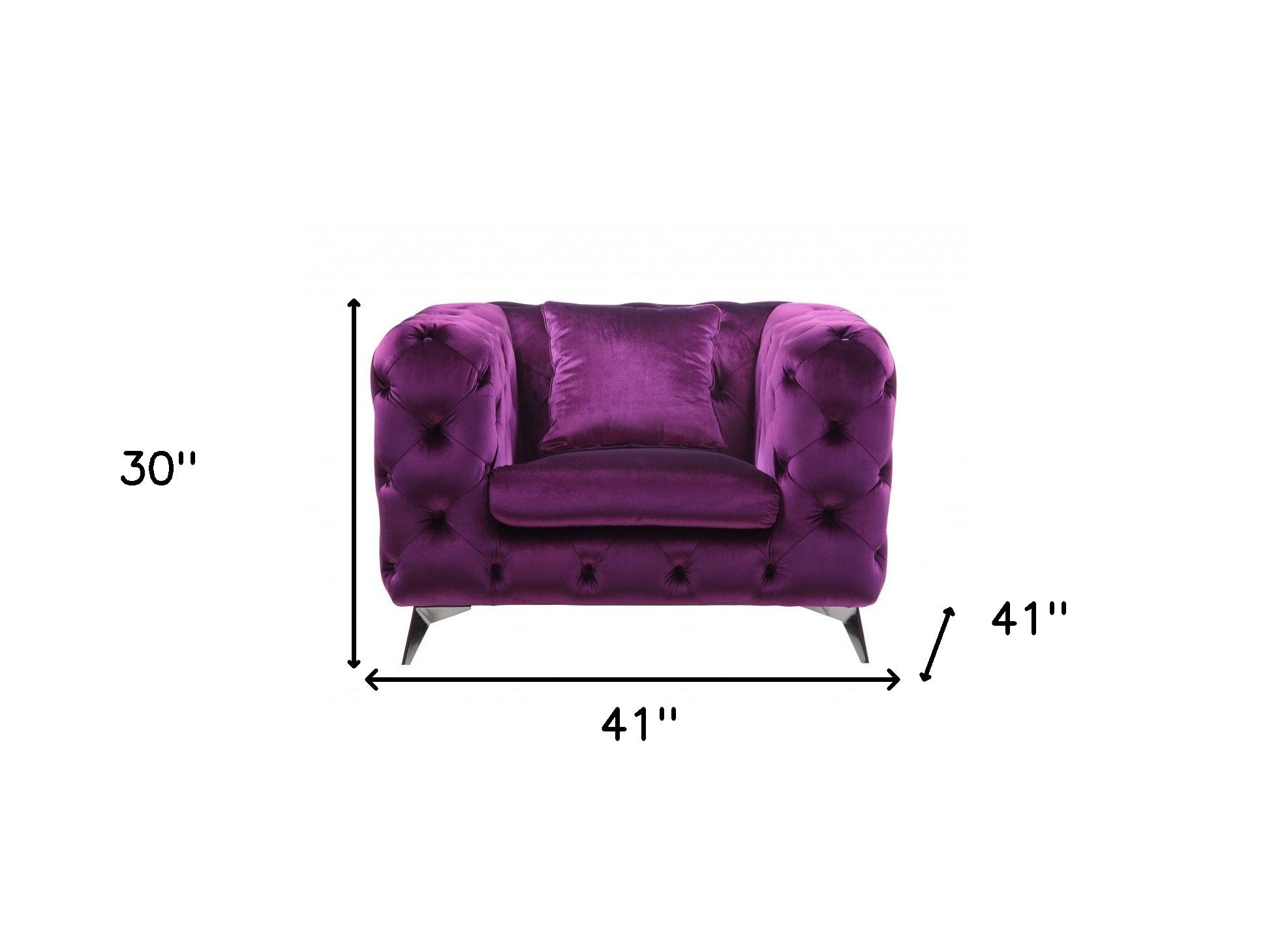 Sillón capitoné negro y tela morada de 41"