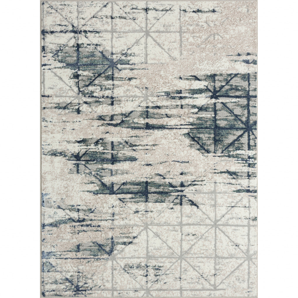5' X 7' Blue Abstract Stain Resistant Area Rug