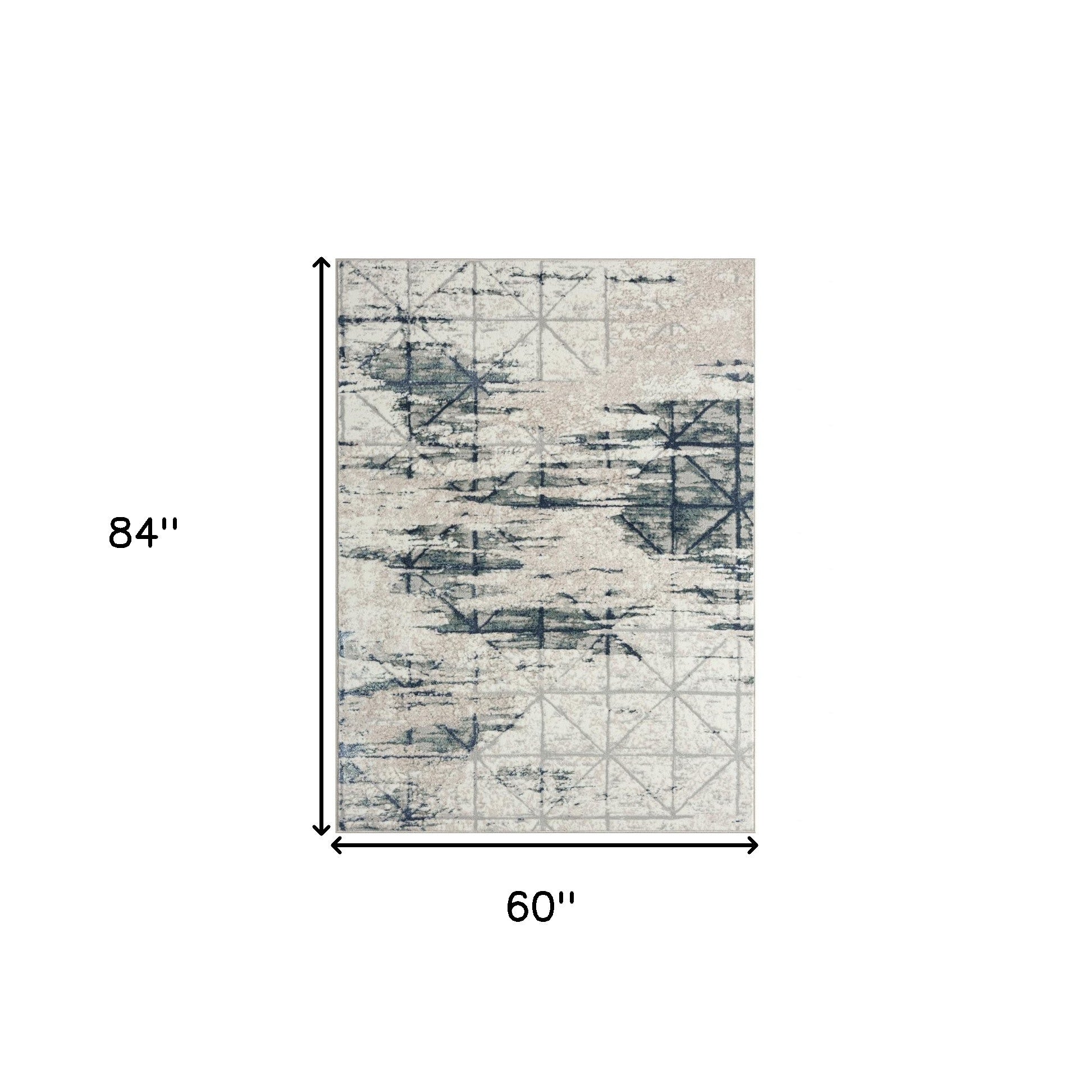 5' X 7' Blue Abstract Stain Resistant Area Rug