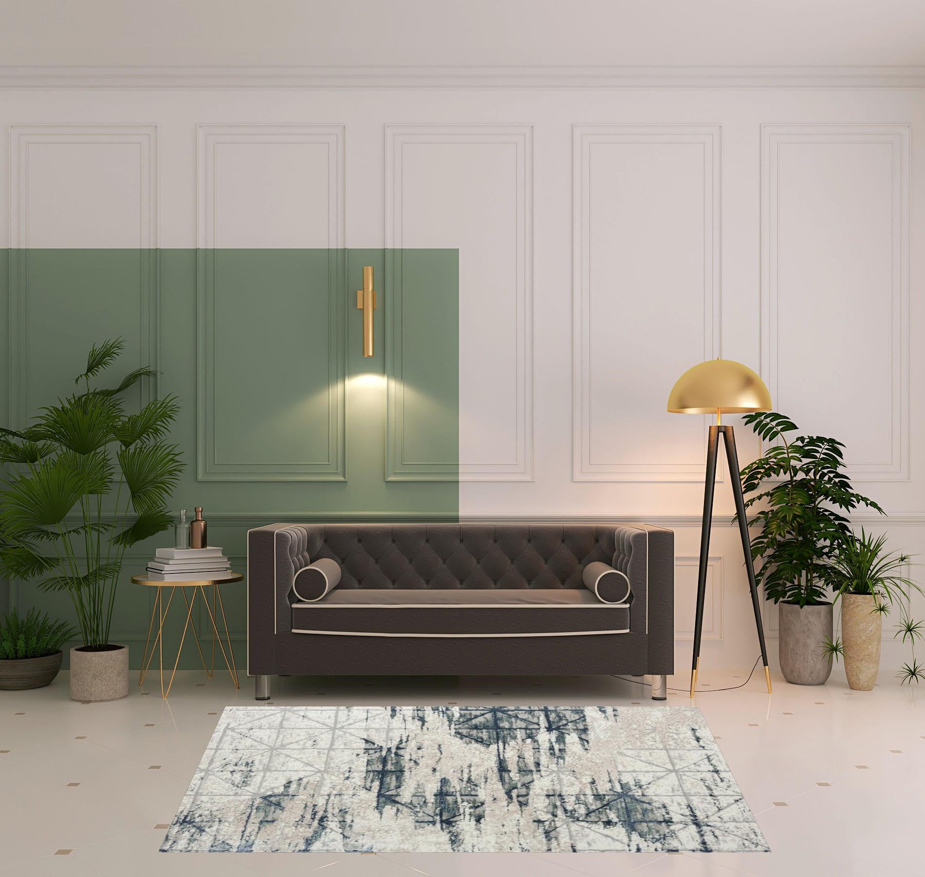 5' X 7' Blue Abstract Stain Resistant Area Rug