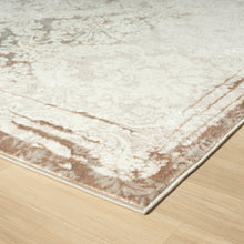 5' X 7' Cream Damask Stain Resistant Area Rug