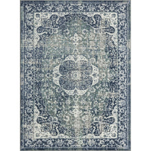 5' X 7' Blue Floral Stain Resistant Area Rug