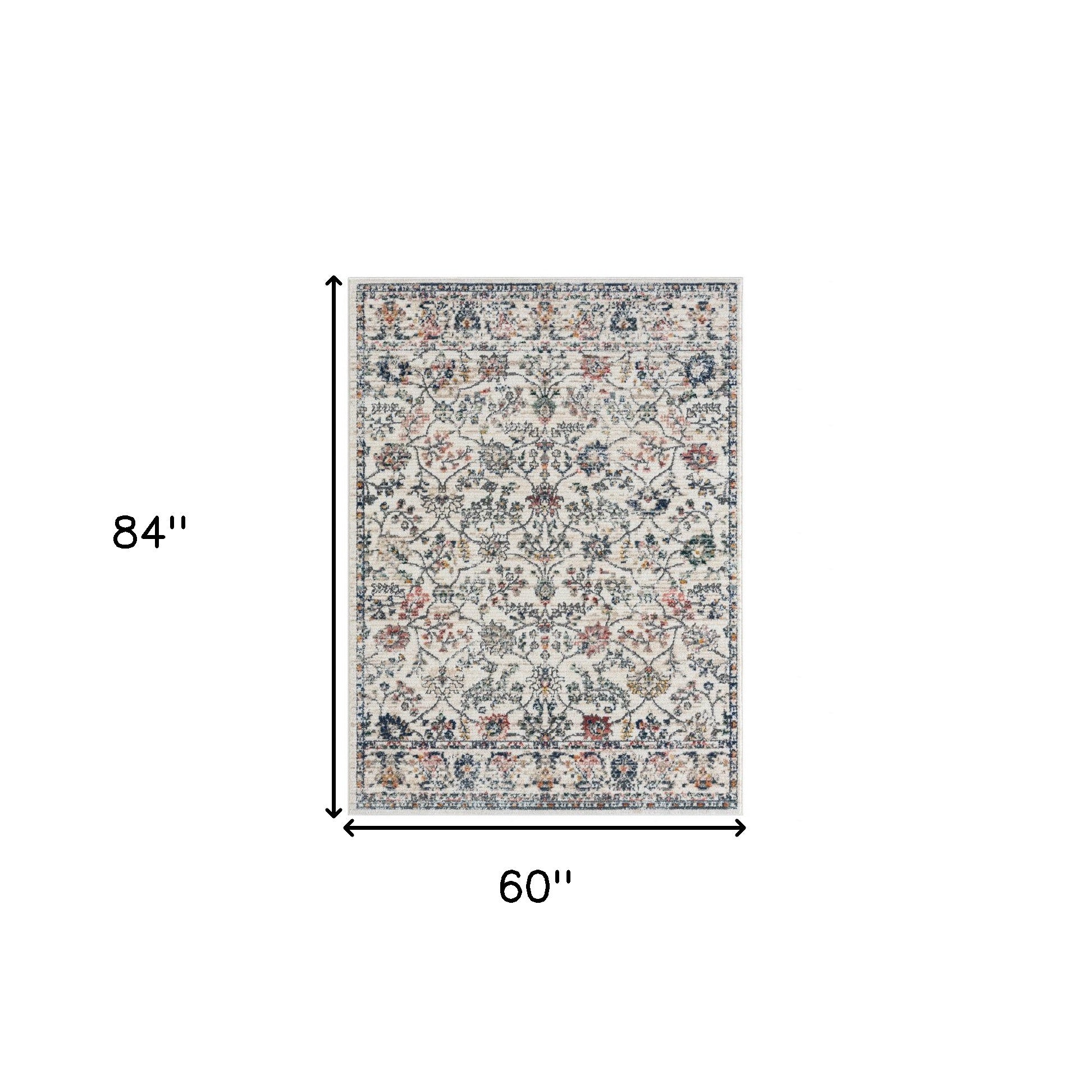 5' X 7' Ivory Floral Area Rug