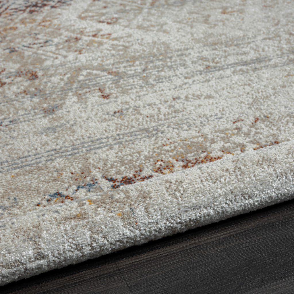 5' X 7' Ivory Tribal Distressed Washable Area Rug