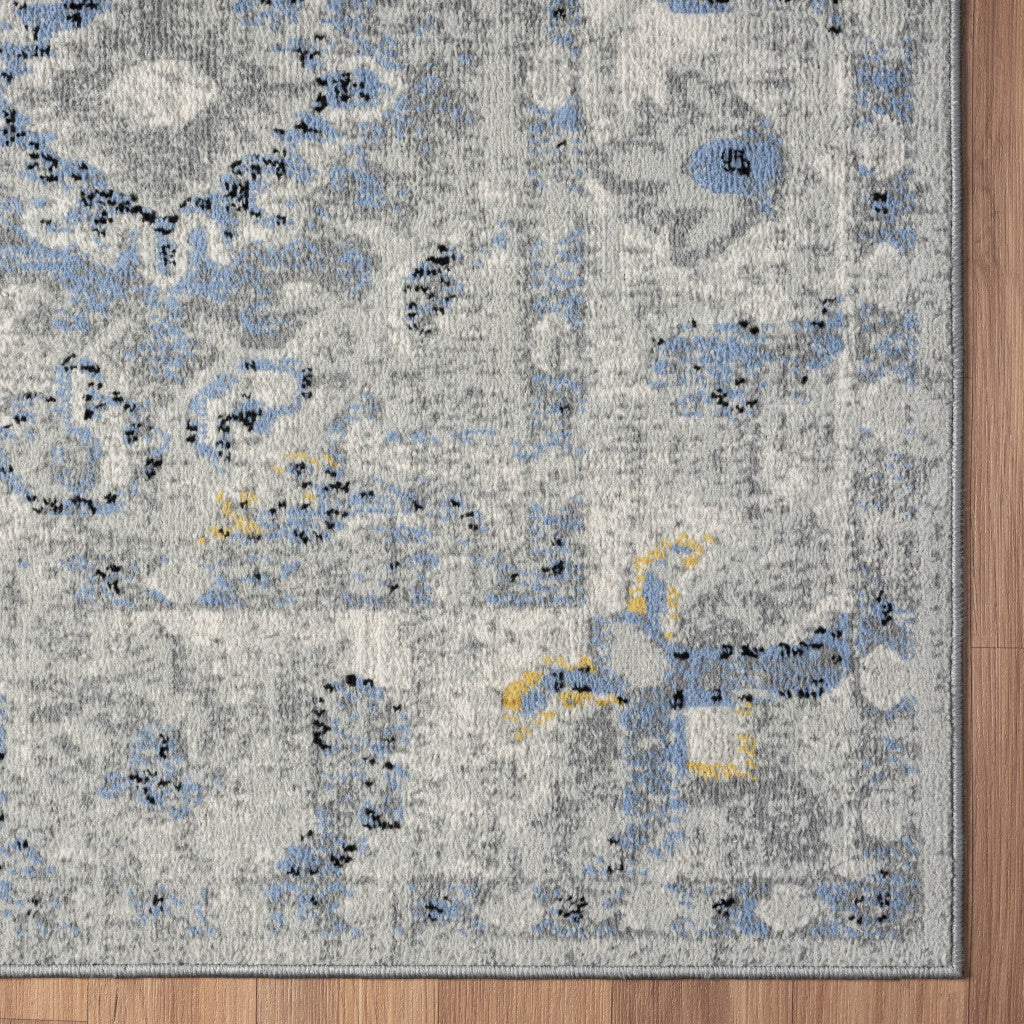 5' X 7' Blue Floral Area Rug