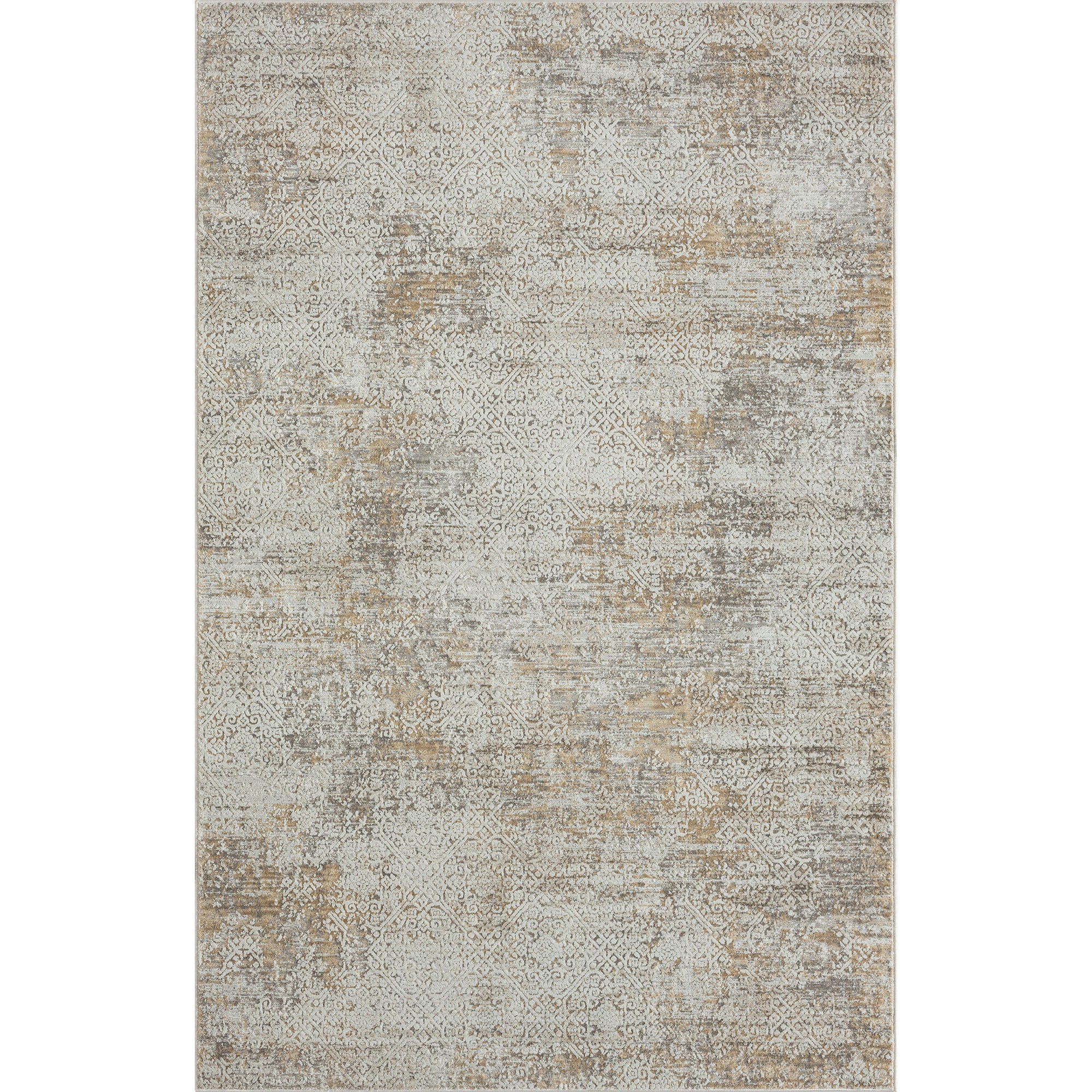 4' X 6' Gray Damask Distressed Area Rug
