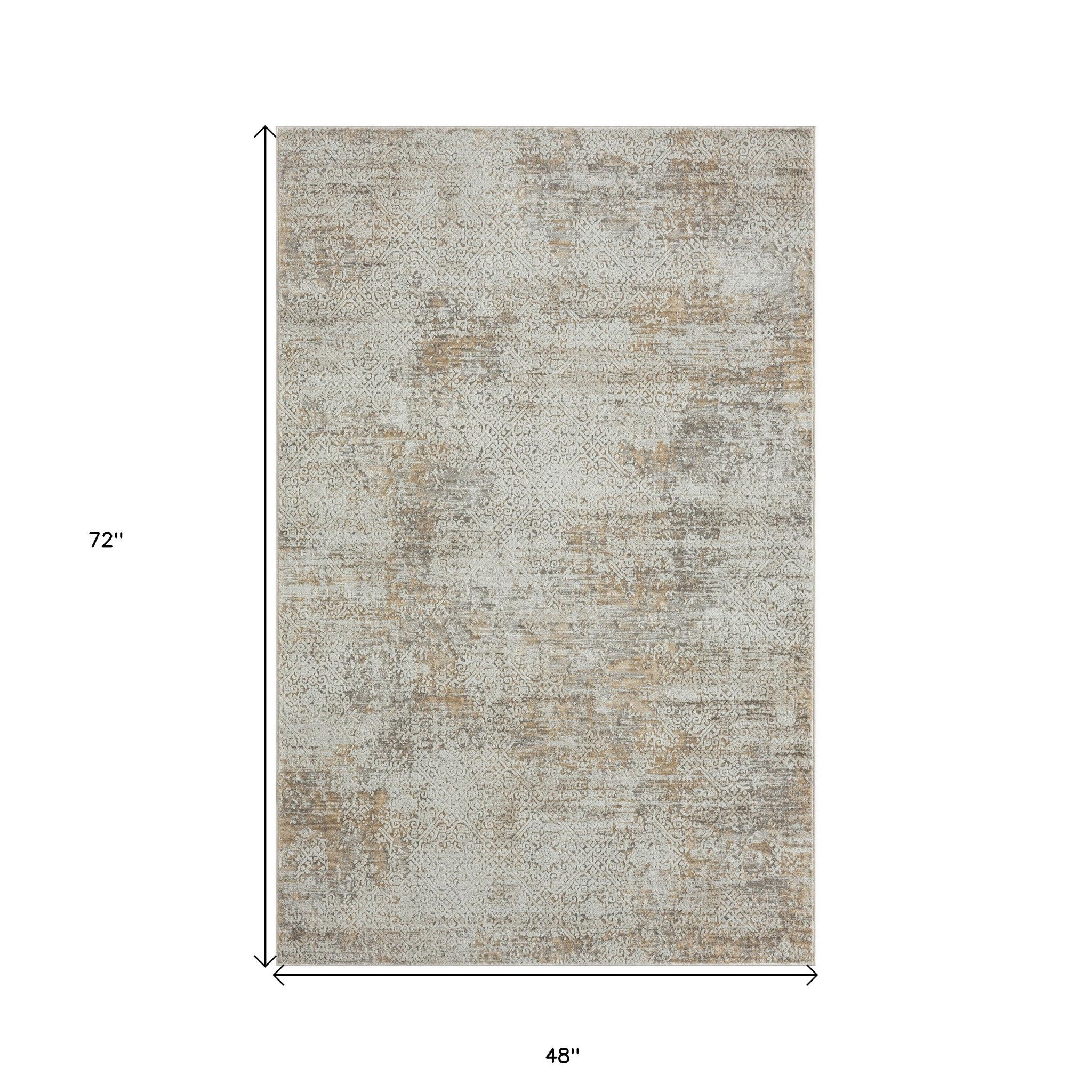 4' X 6' Gray Damask Distressed Area Rug