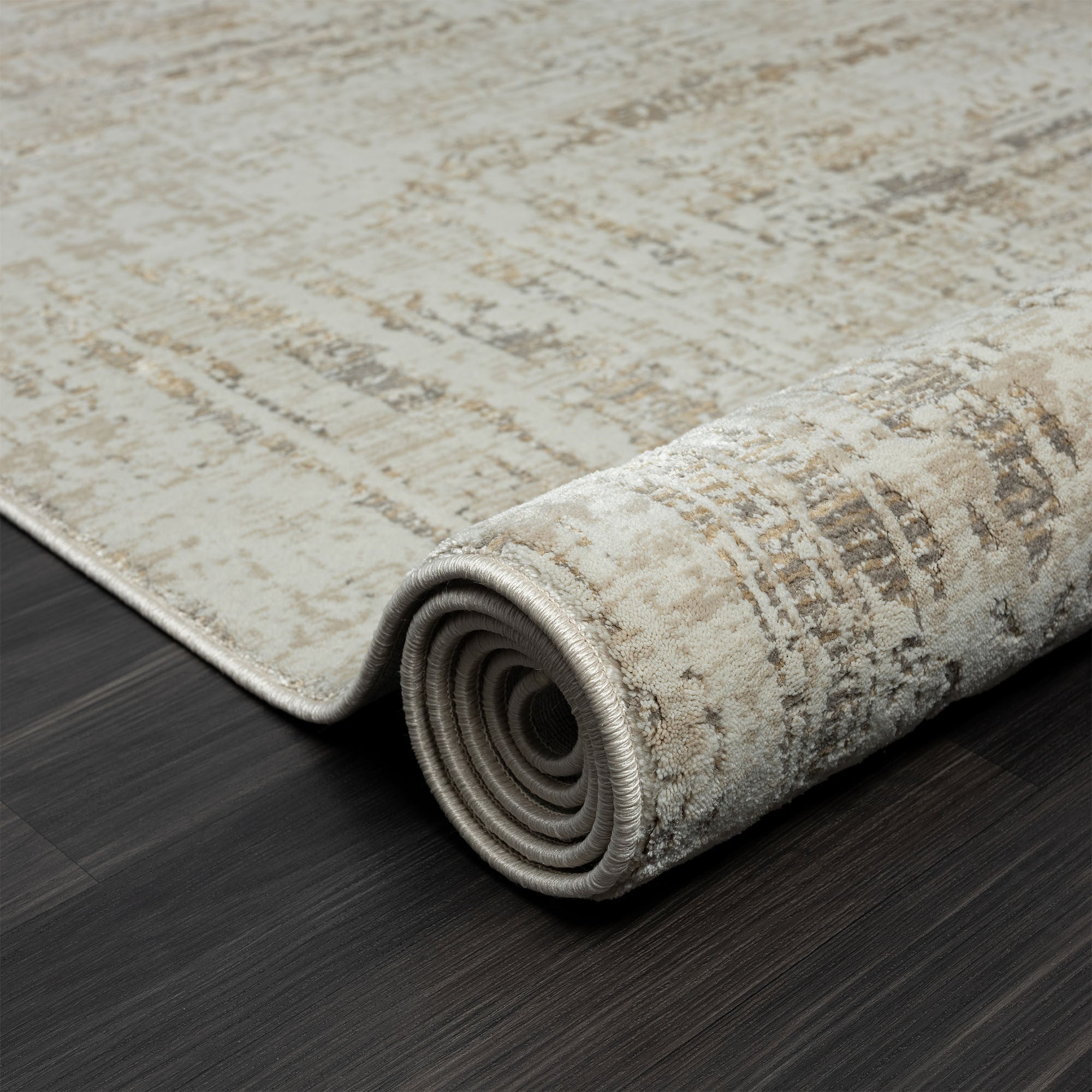 2' X 8' Beige Abstract Distressed Runner Rug