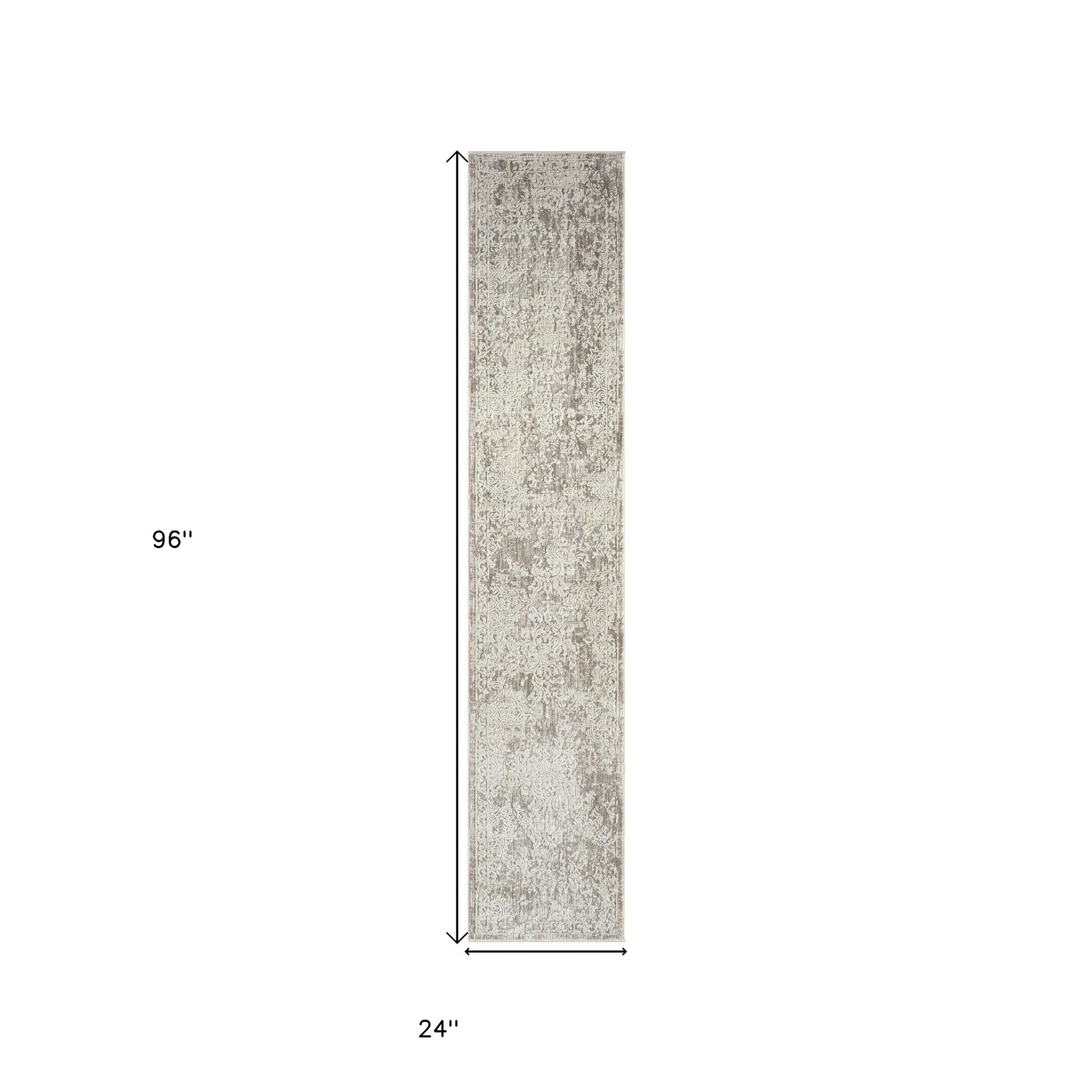 2' X 8' Gray Abstract Distressed Runner Rug
