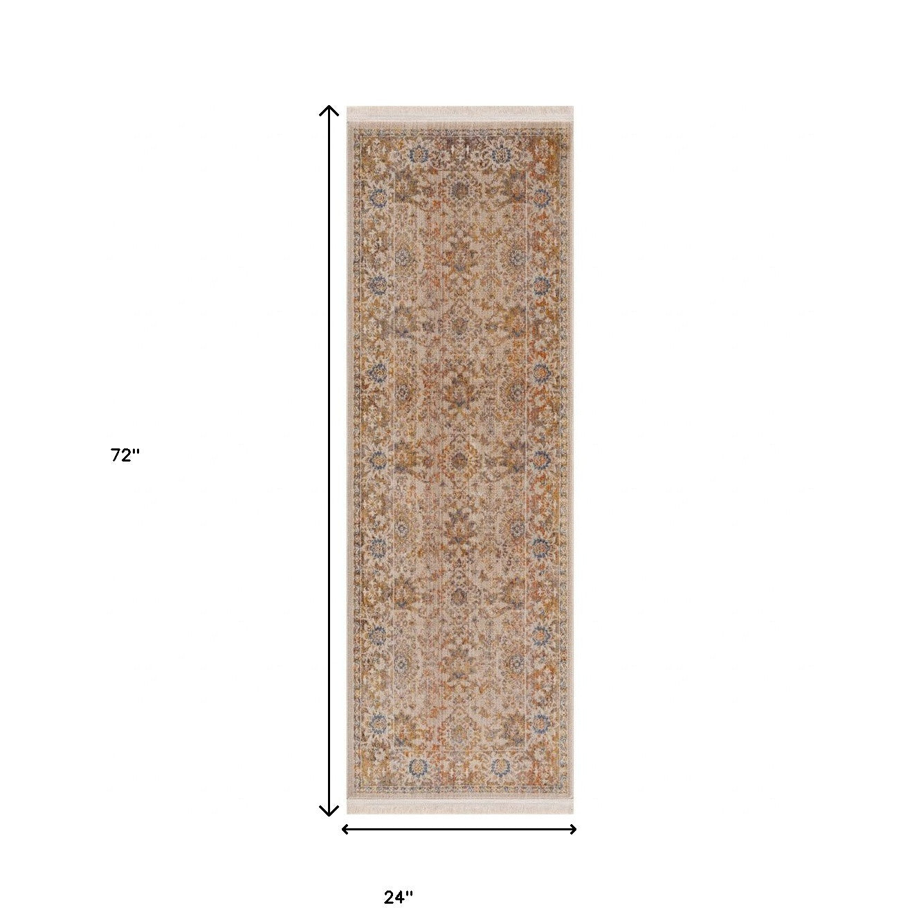 2' X 6' Ivory Oriental Runner Rug