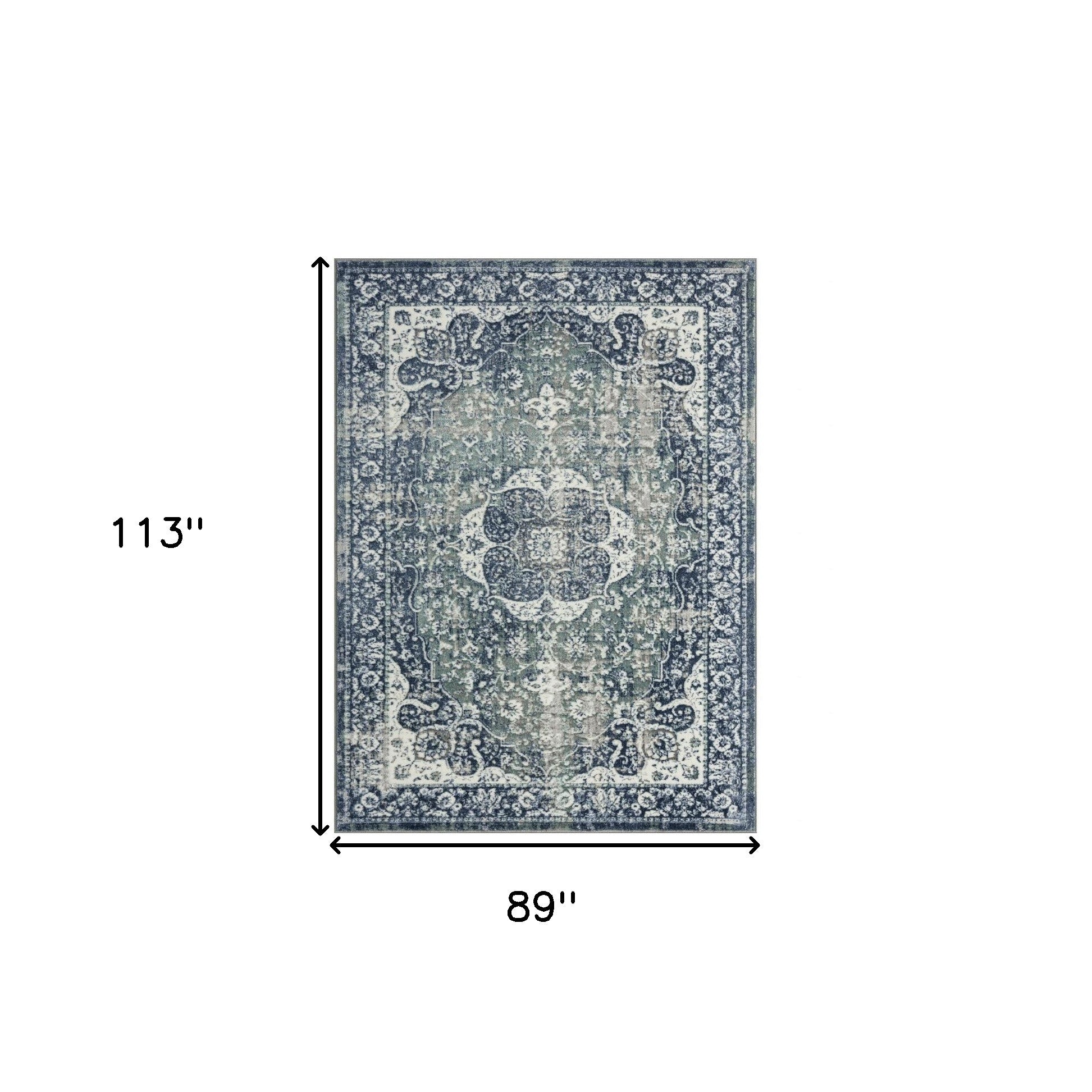 5' X 7' Blue Floral Stain Resistant Area Rug