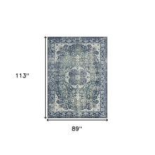 5' X 7' Blue Floral Stain Resistant Area Rug
