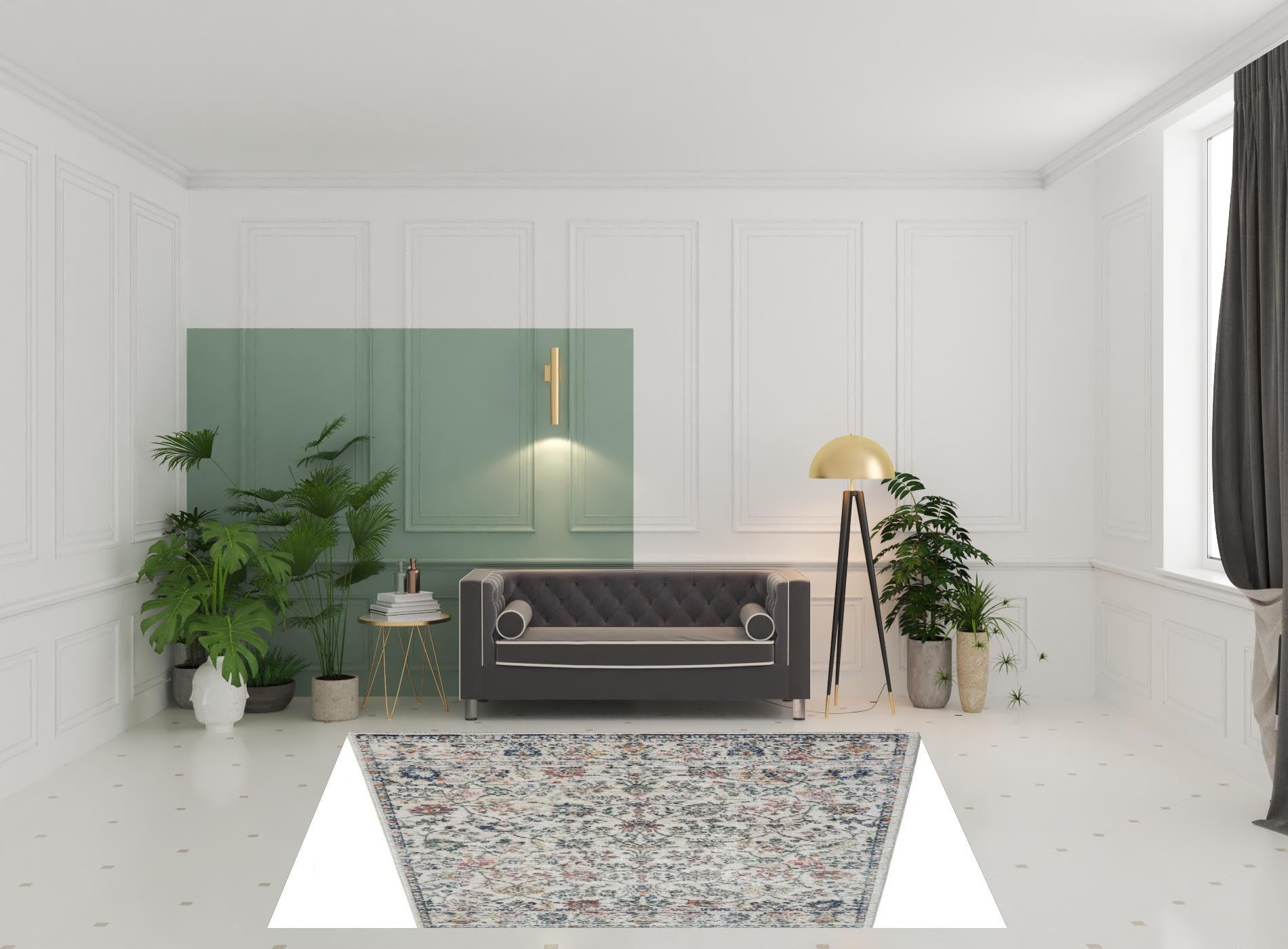 5' X 7' Ivory Floral Area Rug