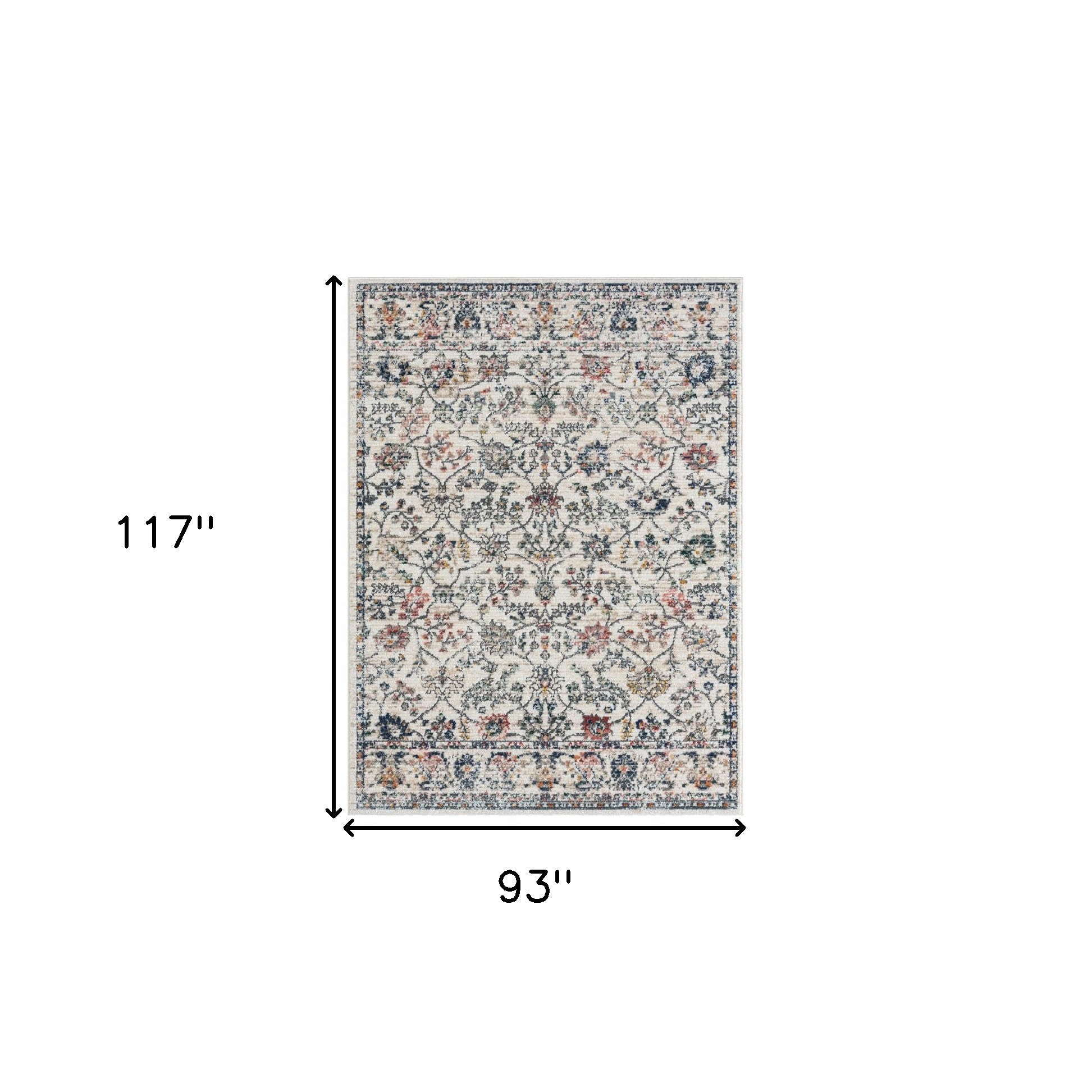 5' X 7' Ivory Floral Area Rug