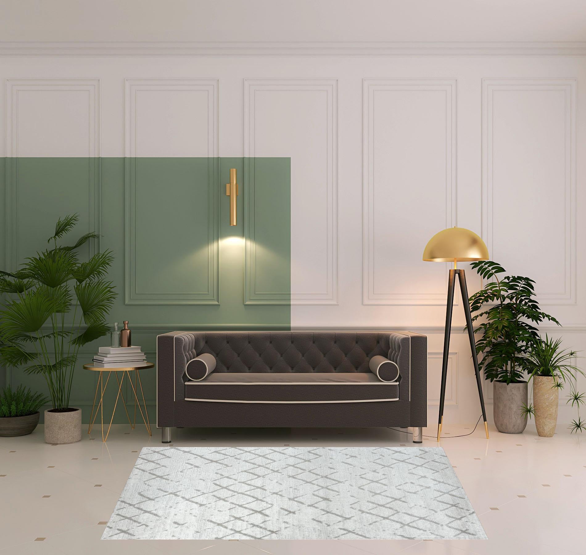 5' X 7' Cream Geometric Area Rug