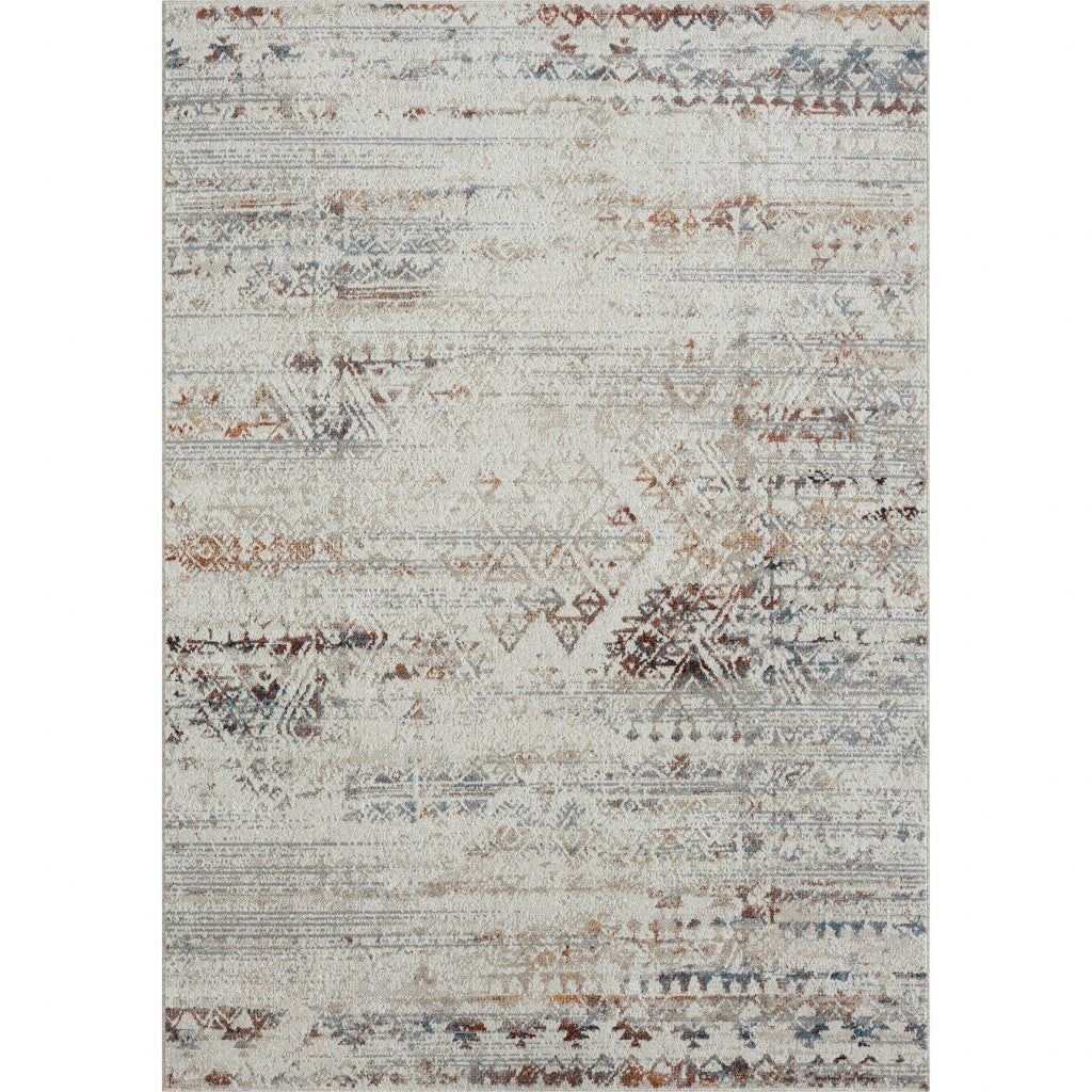 5' X 7' Ivory Tribal Distressed Washable Area Rug