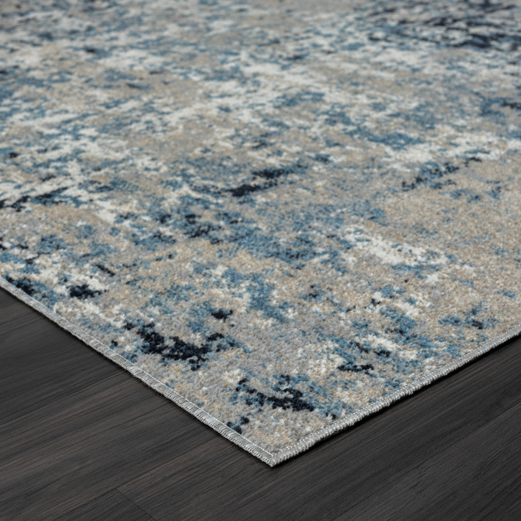8' X 10' Blue Abstract Distressed Washable Area Rug