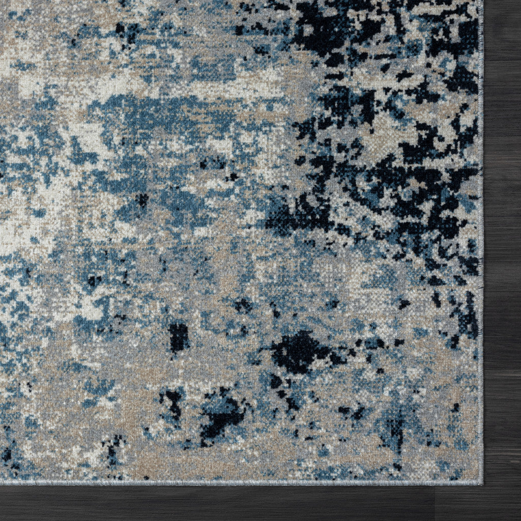 8' X 10' Blue Abstract Distressed Washable Area Rug