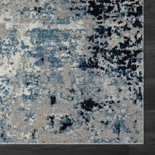 8' X 10' Blue Abstract Distressed Washable Area Rug
