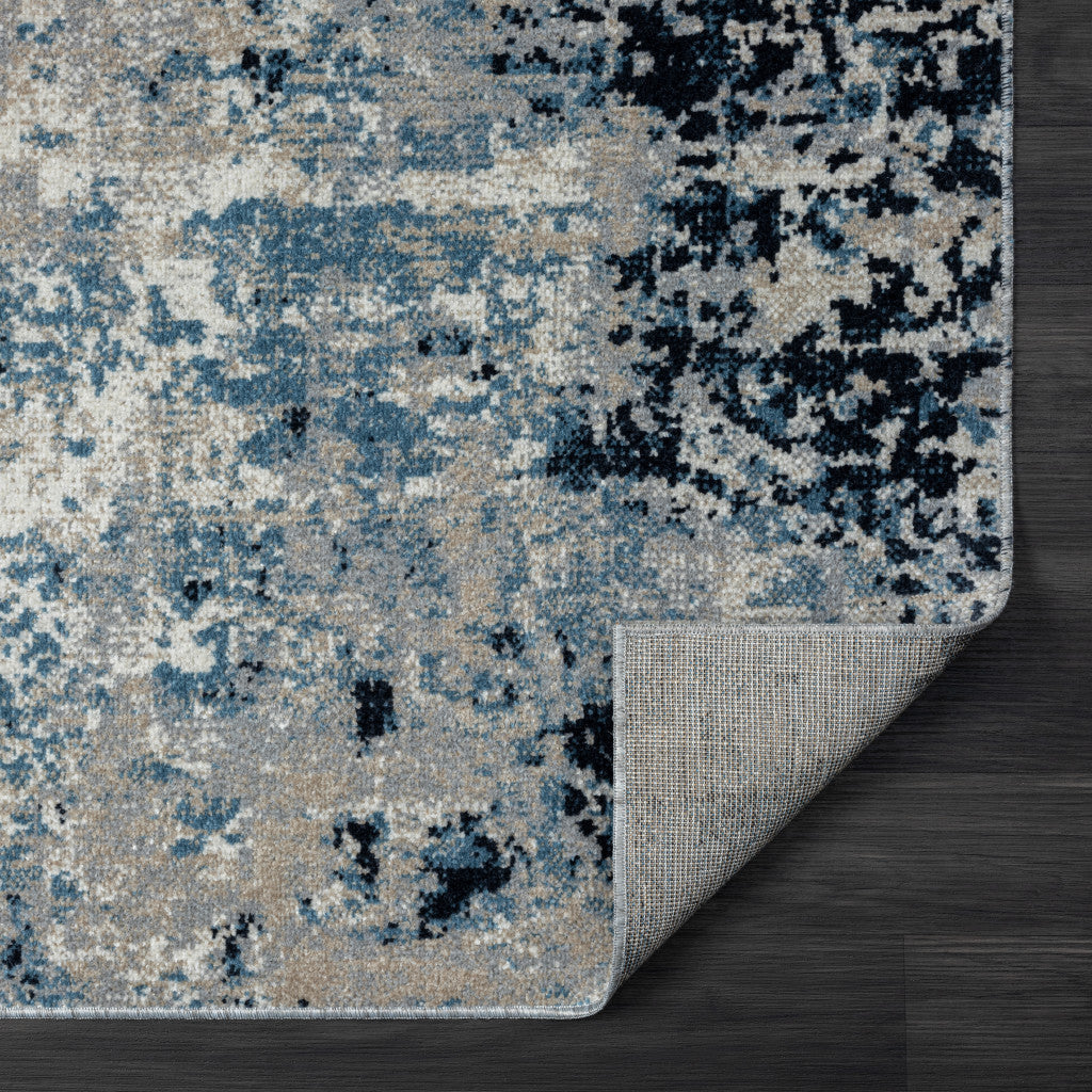 8' X 10' Blue Abstract Distressed Washable Area Rug