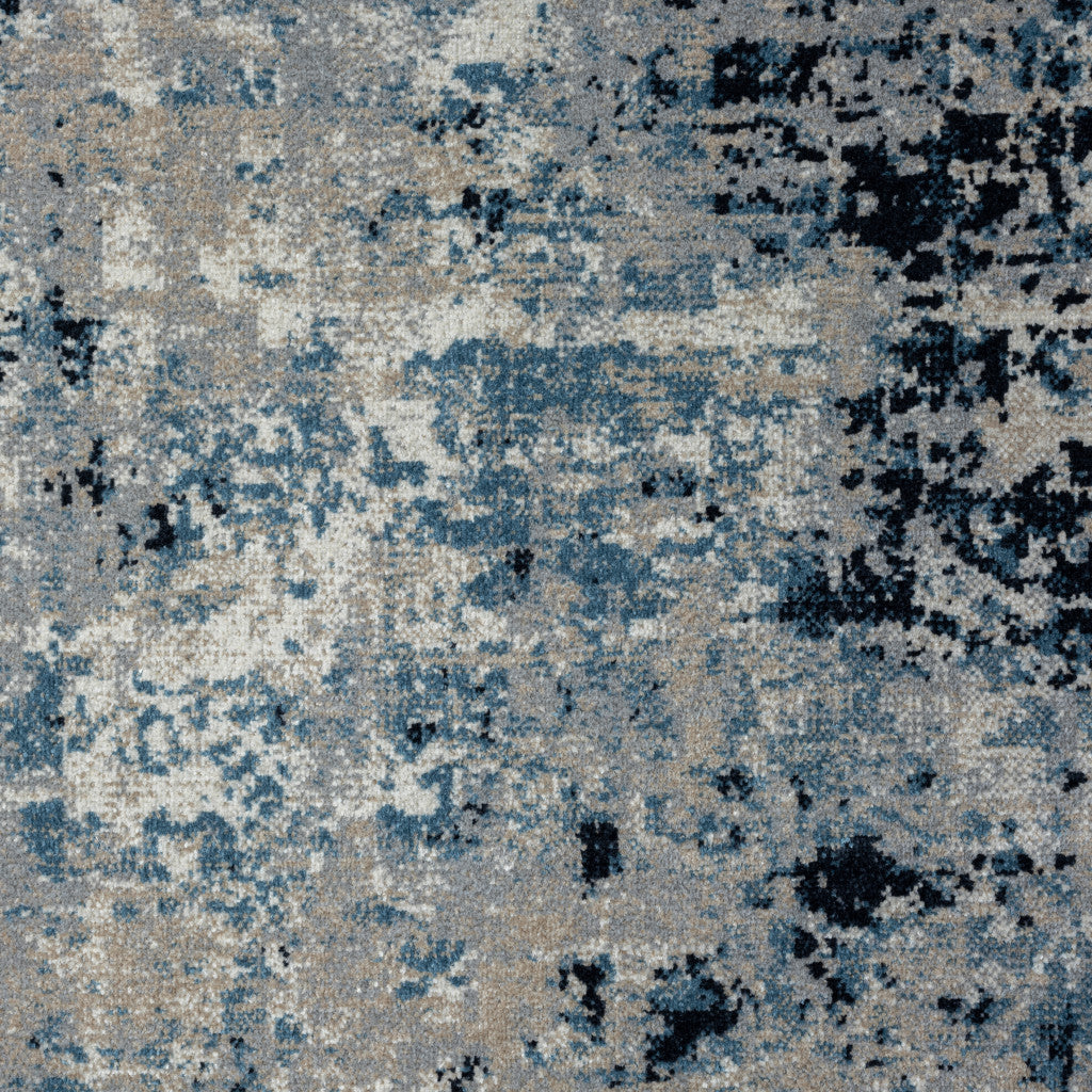 8' X 10' Blue Abstract Distressed Washable Area Rug