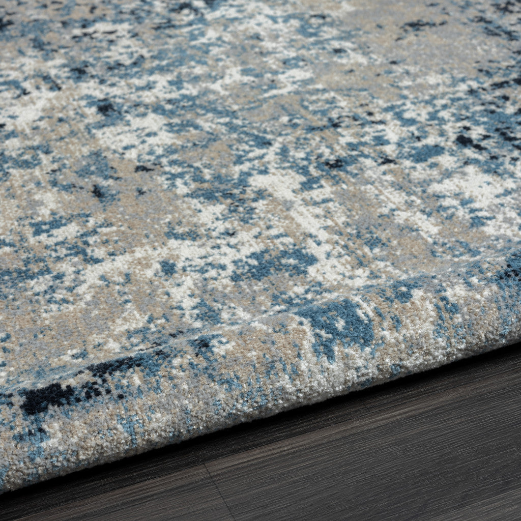 8' X 10' Blue Abstract Distressed Washable Area Rug