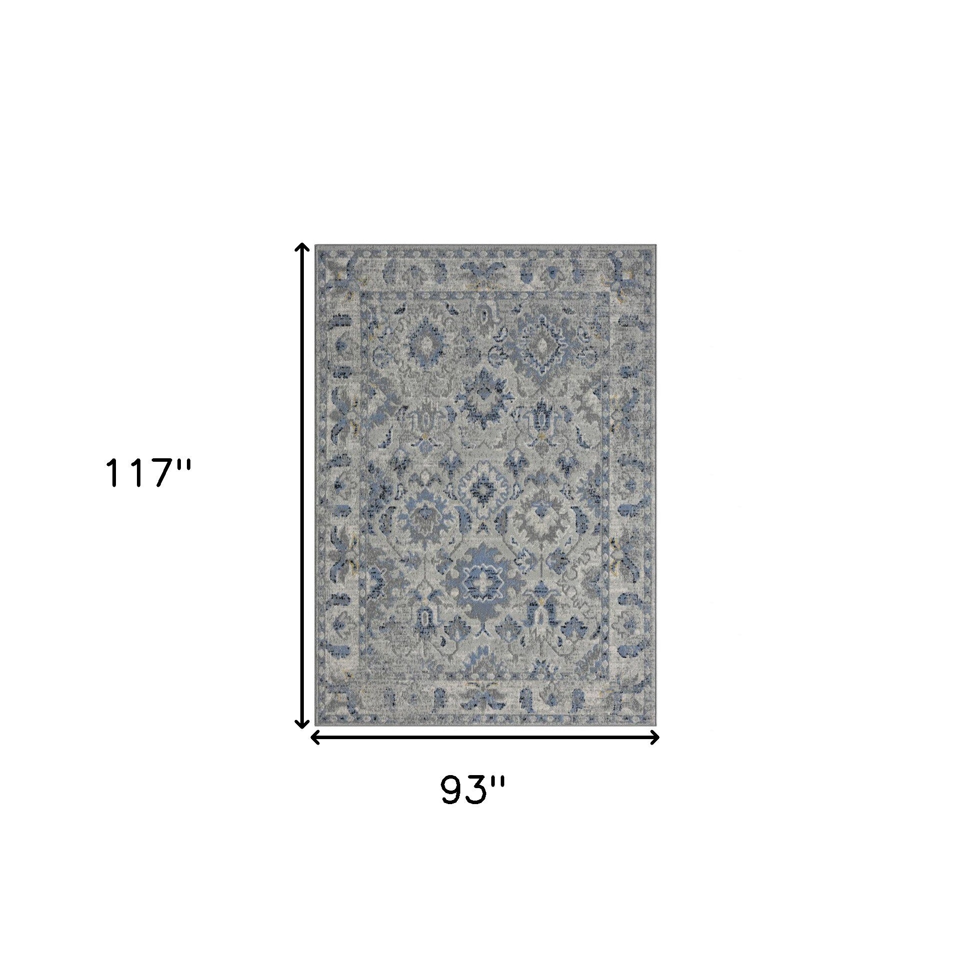5' X 7' Blue Floral Area Rug
