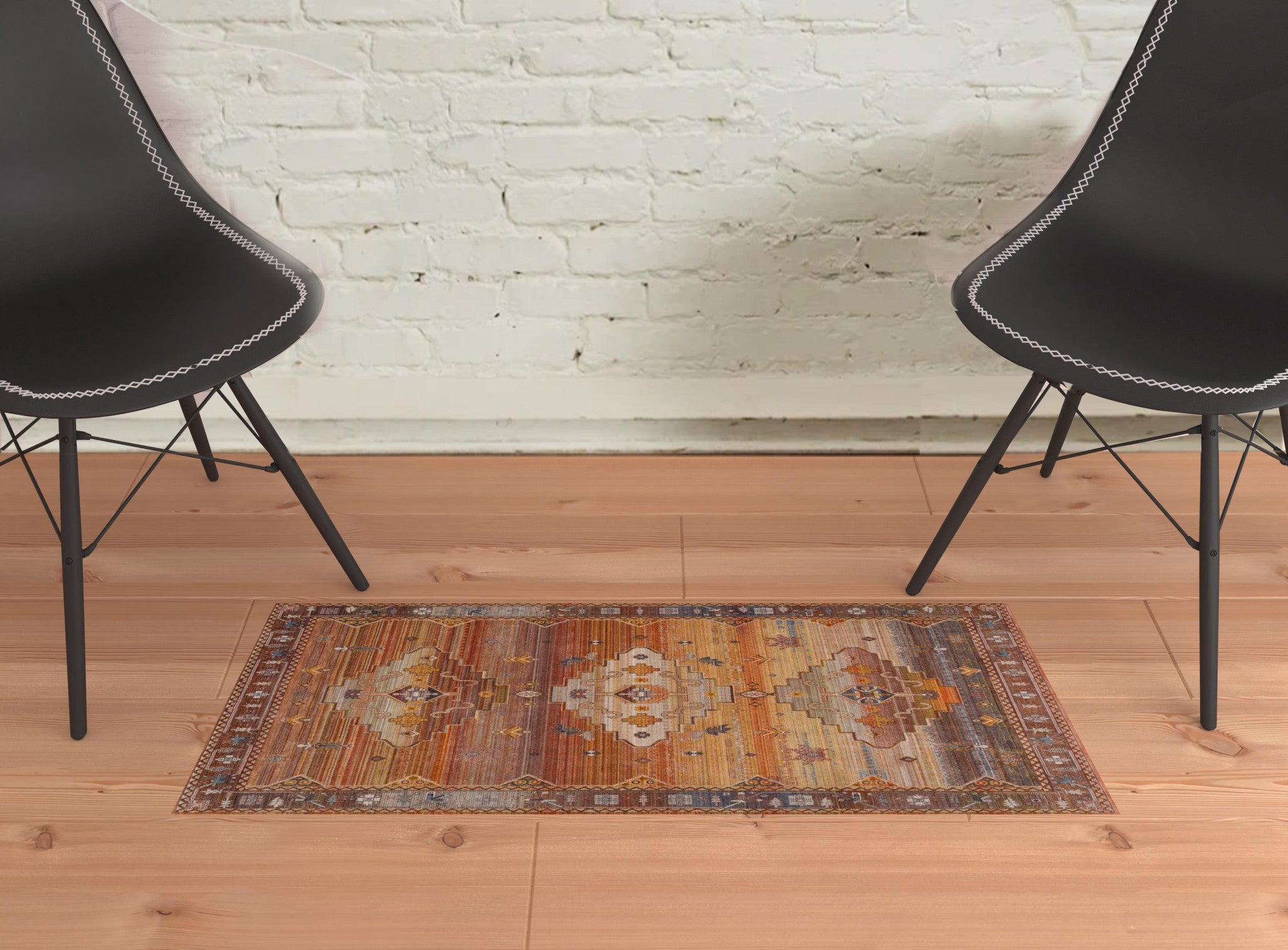 2' X 6' Brown Southwestern Runner Rug