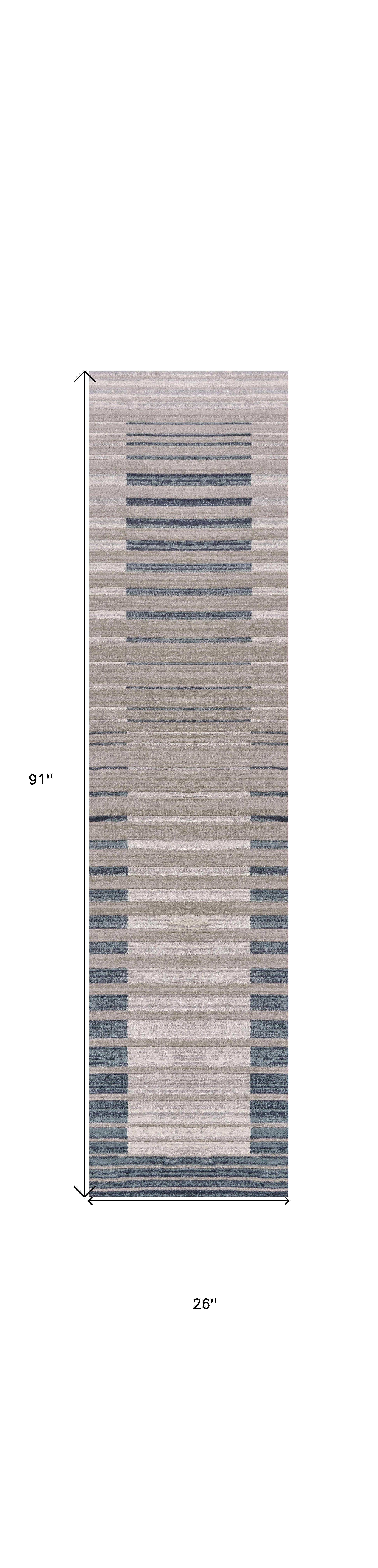 8' Ivory And Blue Abstract Runner Rug